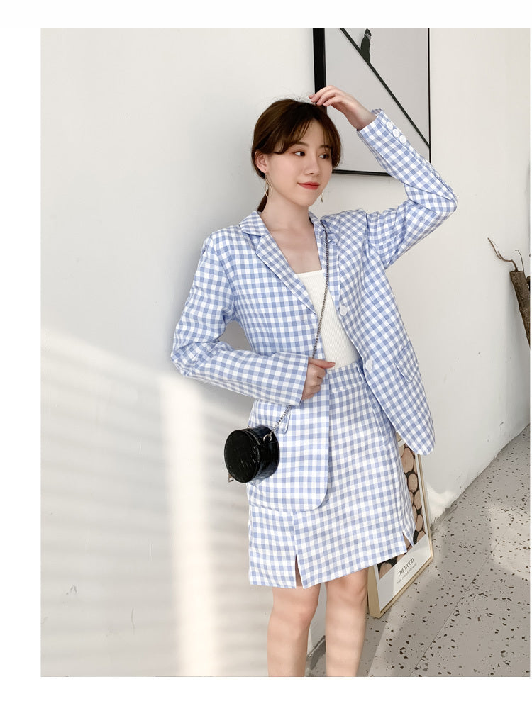 Plaid suit skirt suit